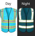 Safety Vest Customize Logo with 5 Pockets & Zipper Reflective High Visibility Vest Class 2 Outdoor Workwear