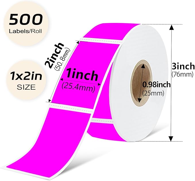 1x2 inch Blank Removable Freezer Labels Printable Rectangle Stickers 500PCS Water Oil Resistant with Perforation Line for Food Containers Jars Pantry Organization, Fluorescent Purple