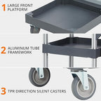 Commercial Housekeeping Utility Cart, Janitorial Cleaning Carts On Wheels, Janitorial Cart with Cover and Vinyl Bag, 3 Shelf Service Carts for Hotel/Stores/Restaurants/Hospitals/Schools/Business