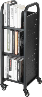 VEVOR Rolling Library Book Cart, 220 lbs Capacity, 12.6 x 13.8 x 36.8-Inch Library Cart, Single Sided L-Shaped Shelves with 2-Inch Lockable Wheels, Book Truck for Home Shelves Office and School, Black