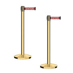 CCW Series RBB-100 - Set of 2 Stanchion Retractable Belt Barriers (9 Foot Belt, Red with"Caution - DO NOT Enter" White Letters Belt with Polished Brass Post)