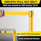 10 ft Crowd Control Stanchion Set, Crowd Control Barrier, Stanchions with Retractable Belts & Water Filled Base, Retractable Stanchions, Queue Management Stanchion (4 Pack) (Yellow)