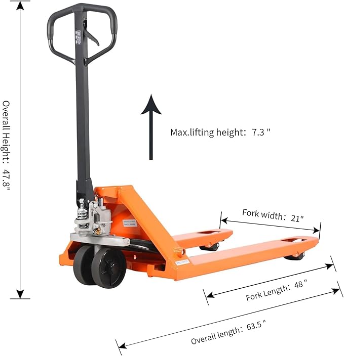 Tory Carrier Pallet Jack 5500 Lb. Capacity, Manual Pallet Truck 21 x 48 Forks Standard Duty Hand Trucks