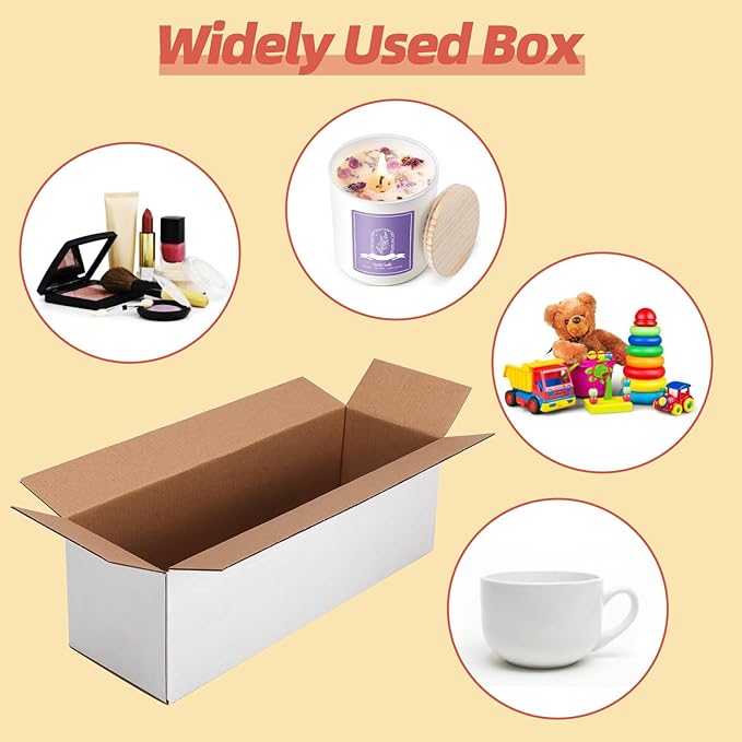 25 Pack Small Shipping Boxes 12x4x4 Inches, White Corrugated Cardboard Box for Shipping, Packing, Business, DIY