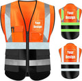 YOWESHOP High Visibility Safety Vest Custom Your Logo Protective Workwear 5 Pockets With Reflective Strips Outdoor Work Vest (M, Orange Black Luminous)
