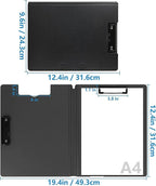 Clipboard Folder, A4 Foldable Clipboards, Office Clipboard Folder with Double Clips Metal Clip, 360 Degree Foldable Storage Clipboards for Office, School or Medical Field, Black