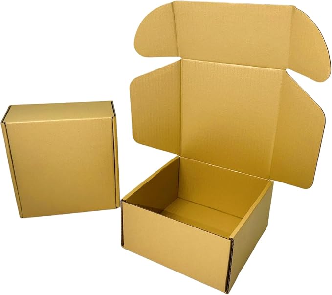 10 Pcs 9.8 x 9.8 x 4 inches Large Size Corrugated Cardboard Gift Boxes Recyclable Shipping Boxes for Mailing & Holidays, Wedding, Birthday, Gifts Packaging (Gold, 9.8 x 9.8 x 4")