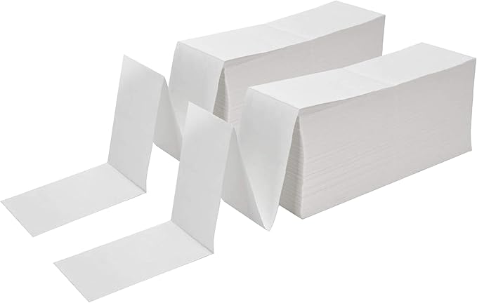 Gemo 4x6 inch Thermal Labels, Pack of 6000, 2 Stacks Fanfold, White Perforated, Permanent-Adhesive, Compatible with Zebra, Elton, UPS