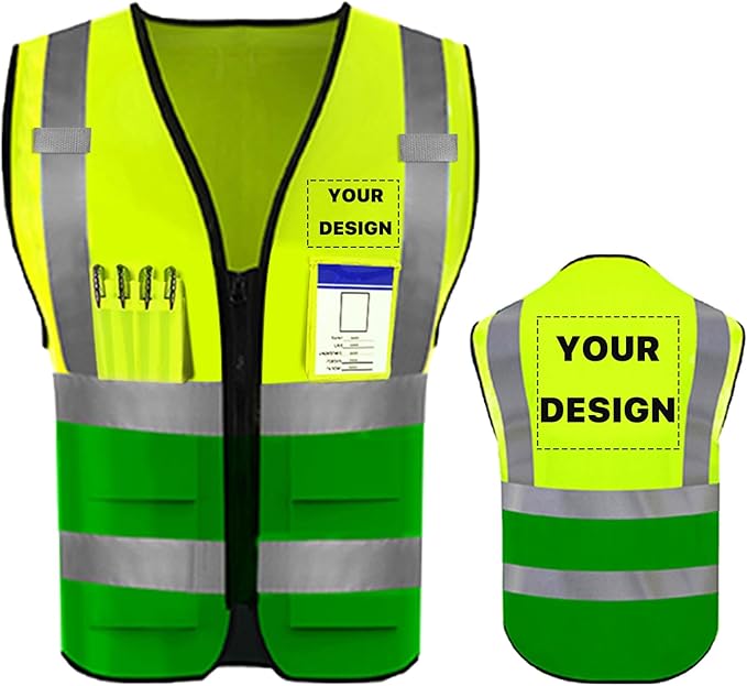 YOWESHOP High Reflective Visibility Safety Vest Custom Your Logo Safety Workwear with Reflective Strips and Pockets