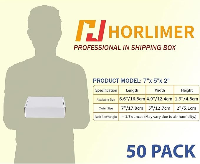 HORLIMER 7x5x2 Small Shipping Boxes Set of 50, White Corrugated Cardboard Box Literature Mailer