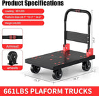WUD Push Cart, Folding Mobile Platform Trolley,Thickened and Reinforced, 360° Swivel Wheels, 28.7 “L x 19.3 ”W, 661 lb.Black Dolly cart with Wheels