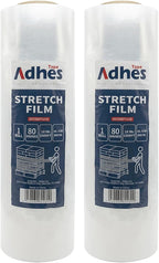 ADHES Heavy Duty Shrink Wrap Roll, 18 Inch x 1500 Feet, 2-Pack Stretch Wrap Stretch Film, 80 Gauge Industrial Strength Plastic Moving Rrap for Pallet Wrap, Furniture Wrapping Moving & Protection