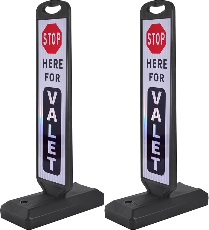 2 Pack 43" x 9.6" inch Double Sided Pedestrian Crosswalk Sign, 21.8" x 9.6" x 4" Durable HDPE Water Filled Base, Portable High Visibility Reflective Traffic Safety Parking STOP Signs (White-2Pack)