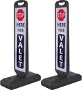 2 Pack 43" x 9.6" inch Double Sided Pedestrian Crosswalk Sign, 21.8" x 9.6" x 4" Durable HDPE Water Filled Base, Portable High Visibility Reflective Traffic Safety Parking STOP Signs (White-2Pack)