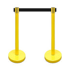 VIP Crowd Control Retractable Belt Stanchion Queue Safety Barrier Set, 36" Ht, 78" Belt (2 YEL Posts Black Belt)