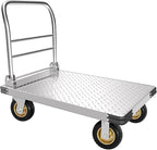 Platform Truck Heavy Duty Push Cart Dolly with 6'' Wheels 2000 LBS Capacity Steel Large Flatbed Cart Foldable Platform Dolly for Groceries, Garage, Warehouse, Equipment (36" X 24")