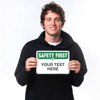 Custom Safety First Sign, OSHA Sign, 10x7 Inches, Rust Free .040 Aluminum, Fade Resistant, Indoor/Outdoor Use, Made in USA