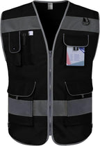TCCFCCT Hi Vis Vest, 9 Pockets High Visibility Reflective Safety Vest for Men Women, Safety Construction Vest with Reflective Strips, Meets ANSI/ISEA Standards, (Black, Medium)