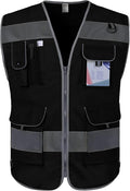 TCCFCCT Safety Vest for Men Women, 9 Pockets High Visibility Reflective Safety Vest, Hi Vis Construction Vest with Reflective Strips, Meets ANSI/ISEA Standards, (Black, Small)