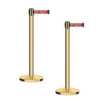 CCW Series RBB-100 - Set of 2 Stanchion Retractable Belt Barriers (7.5 Foot Belt, Red with"Danger - Keep Out" White Letters Belt with Polished Brass Post)