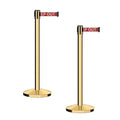 CCW Series RBB-100 - Set of 2 Stanchion Retractable Belt Barriers (11 Foot Belt, Red with"Danger - Keep Out" White Letters Belt with Polished Brass Post)