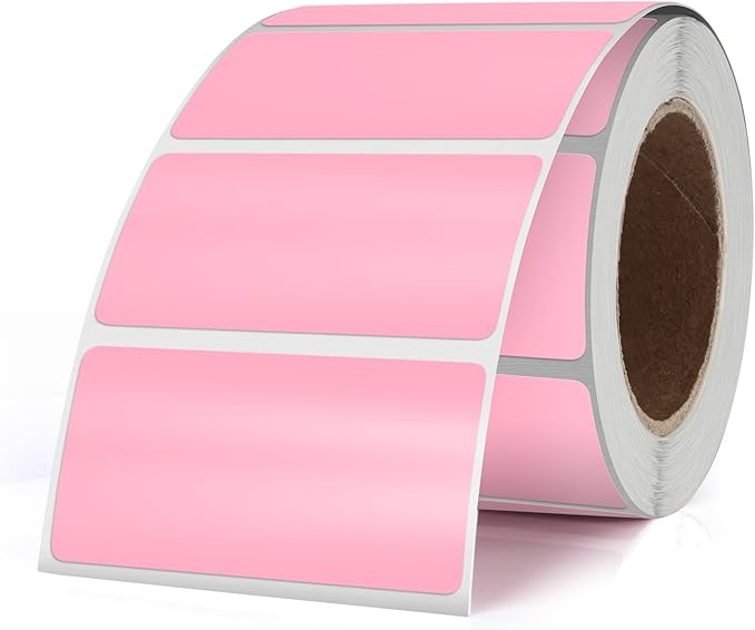 Pink Color Coding Labels 1 × 2 Inches Self-Adhesive Vinyl Rectangle Stickers Waterproof Name Tags Removable Roll for Office School Home 500 PCS