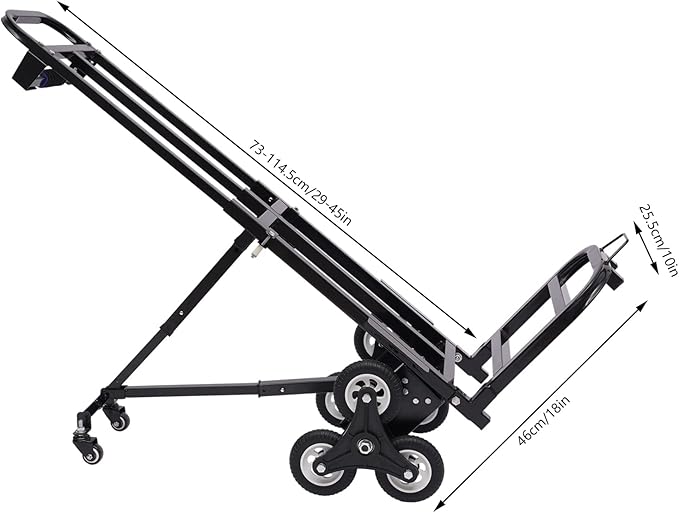 Stair Climbing Cart, Foldable Hand Truck with 6+2 Wheels, Stair Climber Hand Truck, Black 460lbs Heavy Duty Dolly Cart with Adjustable Height for Goods Warehouses Airports