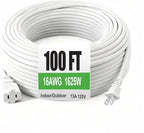 White Waterproof Extension Cord 100ft, 13A 1625W 16AWG ETL-Certified for Outdoor Use, Garden/Heavy Duty Tool Power