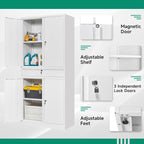 Letaya Metal Garage Storage Cabinet with Drawer,4 Door Tool Cabinet with Lock-2 Adjustable Shelves for Garage Home Office Utility Room (White)