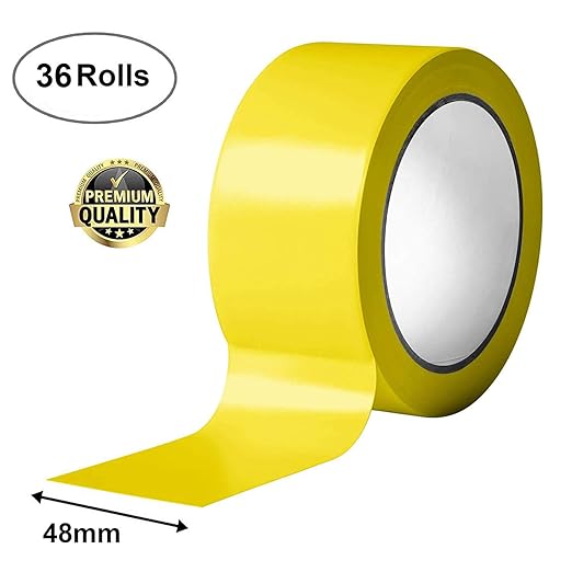 ABC Carton Sealing Tape 1.89 Inches Wide x 54.68 yd Length. 36 Rolls of Yellow Moving Tape for Boxes. Box Tape for Moving, Packing, Shipping, and Mailing. 2 mil Thick Acrylic Shipping Tape Rolls