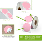 2" Pink Circle Direct Thermal Labels, Self-Adhesive Round Direct Thermal Stickers, Multi-Purpose Roll Sticker Labels for DIY Logo Brand Design, QR Code, Name Tag(1 Roll, 750 Labels)