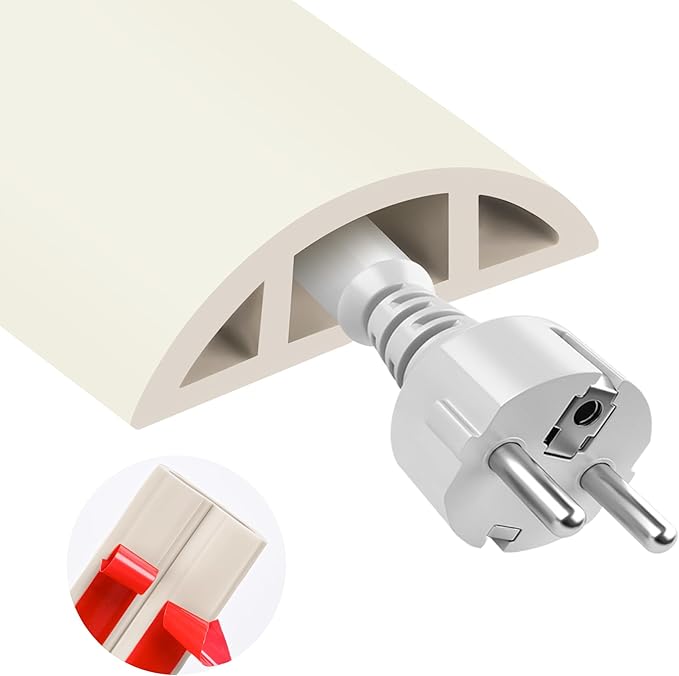 MYFAMIREA 5FT Floor Cord Cover for Wire Self Adhesive Cable Cavity Management PVC Extension Cord Hider Power Floor Wire Protector Cover Prevent Cable Trip for Office Home Outdoor (Beige, 1.97'')