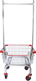 Laundry Cart Chrome Coated with Double Pole Rack, 2.5-Bu (Red or Blue Trim) (Red)
