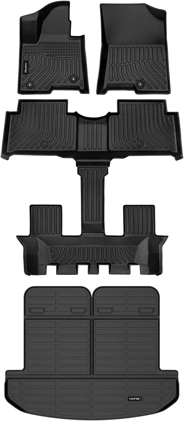 HAFIDI® Floor Mats & Cargo Liner Set Fit for 2026-2021 Kia Sorento Hybrid & 2025-2022 Kia Sorento Plug-in Hybrid (PHEV) All Weather Protection TPE Car Full Set Floor Liners Custom Accessories - Black
