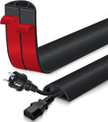 Floor Cord Cover for Wires on Floor Self Adhesive Cord Hider Floor Cable Management Wire Covers for Cords Protector Prevent Cable Trips Cord Cavity W 0.59" x H 0.31", Black, 20Ft