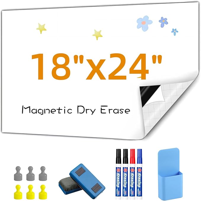 Magnetic Whiteboard Contact Paper, 18" x 24" Stick on Magnetic Dry Erase White Board Sticker on Wall, Easy to Write for Drawing, School, Office, Kitchen Fridge