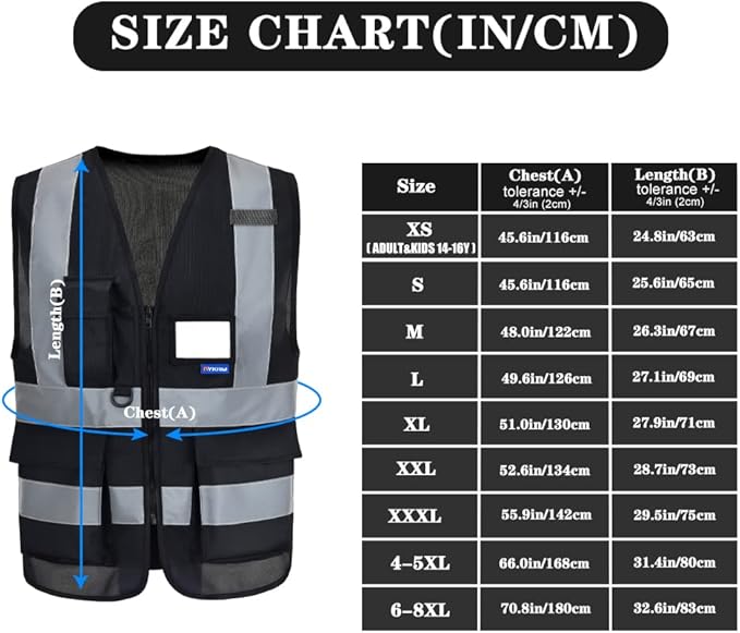 Black safety vests reflective