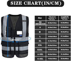 A-SAFETY 7 Pockets Hi Viz Zipper Front Working Safety Vest with Reflective Strips, Multiple Colors Available, Black M