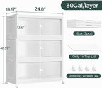 360QT Extra Large Stackable Storage Bins with Lid, 90Gal Collapsible Closet Organizer Box with Wheels, Folding Plastic Storage Cabinet with Doors for Home Kitchen Office Dorm, 3Pack White