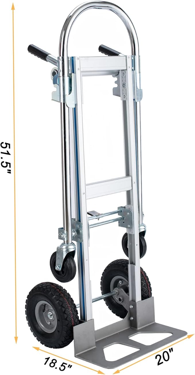 2 in 1 Hand Truck 800 LBS Weight Capacity Heavy Duty Convertible Hand Trucks Durable Aluminum and Steel Construction 4 Wheels Hand Truck Dolly
