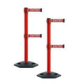 Montour Line MSR630D Set of 2 Retractable Belt Barrier Stanchion, Heavy-Duty Rubber Base, Red Post (9 ft Red with"NO Entry" White Letters Dual Belt)