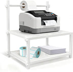 Label Holder Wooden for Rolls & Fan-Fold, Rear Thermal Printer Stand, Shipping Label Organizer for Desktop, Home Office Small Business Use