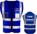 YOWESHOP High Reflective Visibility Safety Vest with Pockets and Zipper Custom Your Logo Safety Workwear