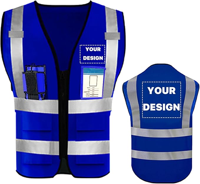 YOWESHOP High Reflective Visibility Safety Vest with Pockets and Zipper Custom Your Logo Safety Workwear