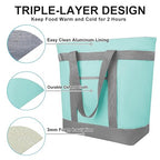 2Pk Insulated Reusable Tote Bag for Grocery Shopping for Women/Men, Pizza/Food Delivery Bag to Keep Food Cold/Hot for Professional Catering, Cooler bags for Travel/Beach/Picnic, Green