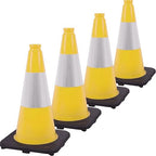 Fluorescent Orange/Green PVC Traffic Cones, Heavy Black Base Parking Lot Cone Structurally Stable Weatherproof Road Construction Safety Cones (4, Yellow, 18" Medium)