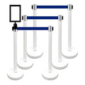 VIP Crowd Control Retractable Belt Stanchion Queue Safety Barrier Set, 36" Ht, 78" Belt + Wall Bracket (6 WHT Posts Blue Belt + SFrame + WBracket)