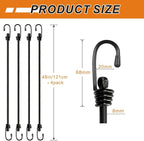Bungee Cords with Hooks, Heavy Duty Outdoor Elastic Bungee Straps，No Odour Industrial Grade Bungee Rope for Securing Tarps, Luggage, Tents, Bikes or Garden Tidying 48inch 4Pcs (Black)