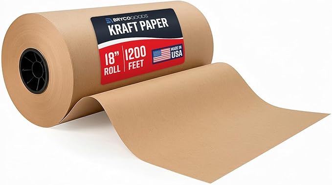 Bryco Goods 18" x 14400" (1200 ft) - Large Brown Kraft Paper Roll for Packing - Made in USA - Natural Kraft Wrapping Paper for Void Filling, Shipping, Wall Art, Crafts, Floor or Table Covering