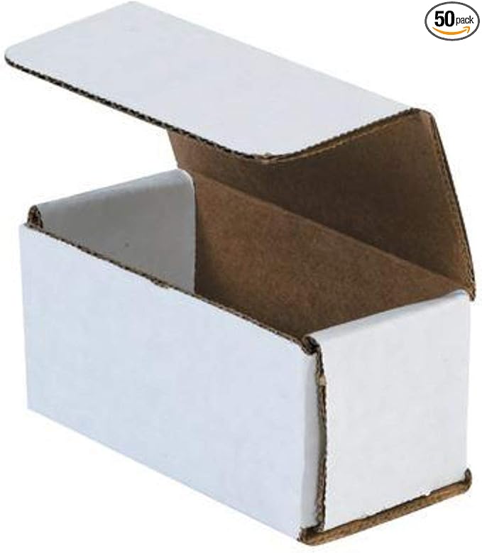 Secure Seal Shipping Boxes - 4x2x2" Mailers - White Foldable Corrugated Cardboard Packaging for Mailing, Moving, Storage, and Organizing - Strong Lightweight Foldable (Bulk 50 Pack)